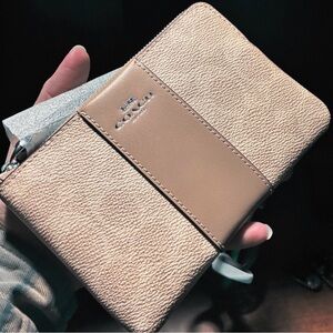 Coach Corner Zip Wristlet In Signature Canvas With Stripe